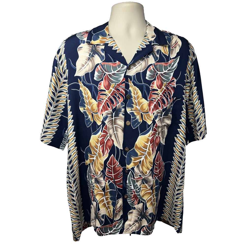 Hilo Hatties Vintage Blue Floral Hawaiian Aloha Button Up Shirt Large Pocket USA